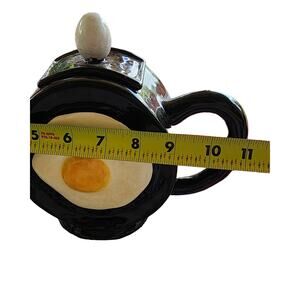 Vintage 1997 Sunny Side Up Fried Egg Teapot Black Novelty Vanor Rare Unique